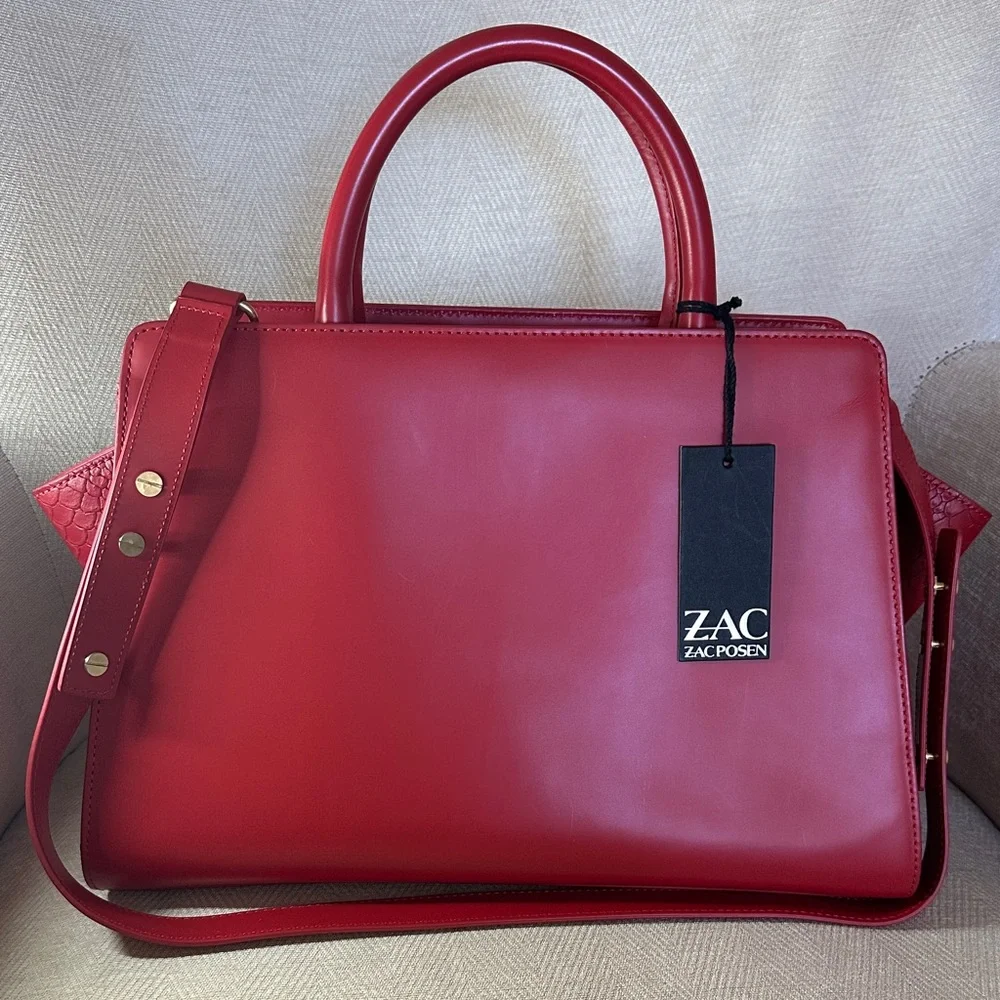 ZAC Zac Posen Vibrant Red Leather Satchel NWT